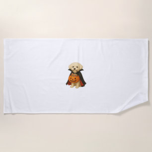 Bichon Frisé Halloween Vampire Pup with Pumpkin Ba Beach Towel