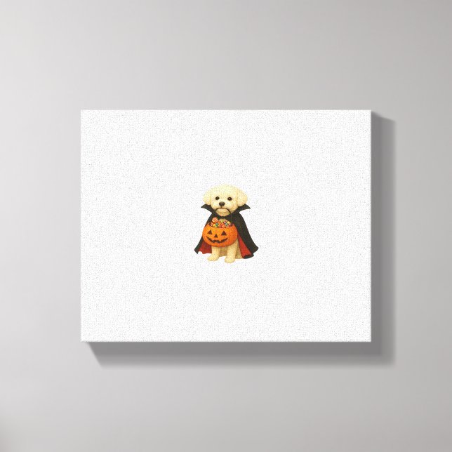 Bichon Frisé Halloween Vampire Pup with Pumpkin Ba Canvas Print (Front)