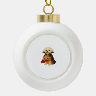 Bichon Frisé Halloween Vampire Pup with Pumpkin Ba Ceramic Ball Christmas Ornament