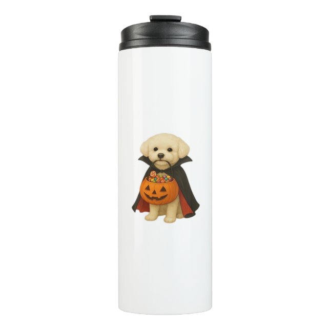 Bichon Frisé Halloween Vampire Pup with Pumpkin Ba Thermal Tumbler (Front)