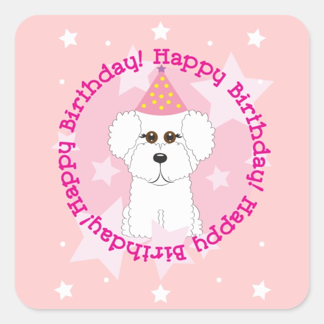 Bichon Frise Happy Birthday Stickers (Front)
