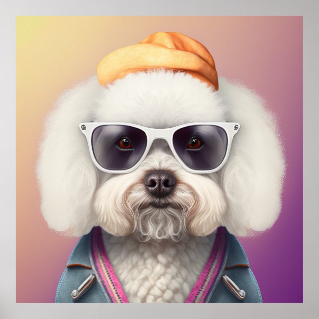 Bichon Frise Hipster Dog Poster (Front)