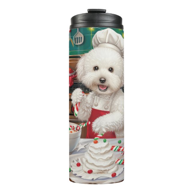 Bichon Frise Holiday Baking: Festive Christmas Thermal Tumbler (Front)