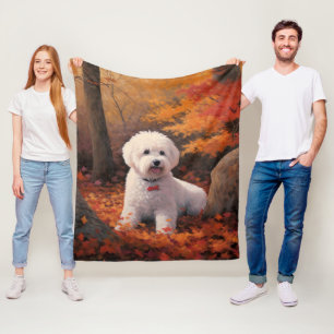 Bichon Frise in Autumn Leaves Fall Inspire  Fleece Blanket