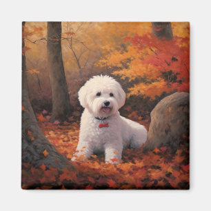 Bichon Frise in Autumn Leaves Fall Inspire Magnet