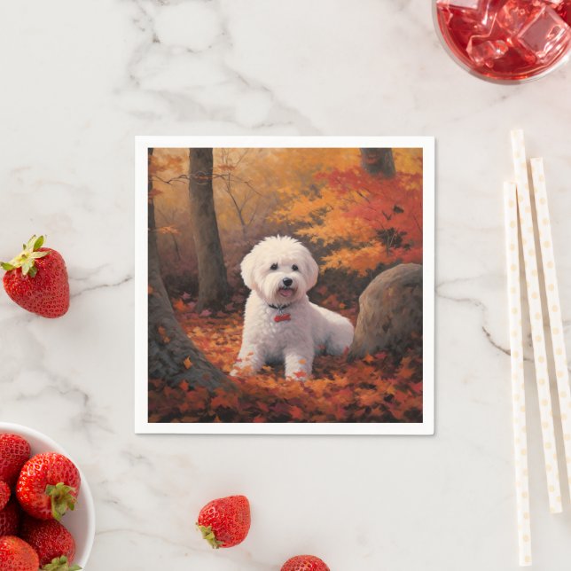 Bichon Frise in Autumn Leaves Fall Inspire  Napkin (Insitu)