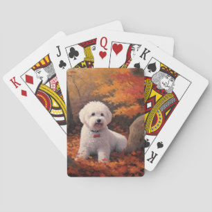 Bichon Frise in Autumn Leaves Fall Inspire Playing Cards
