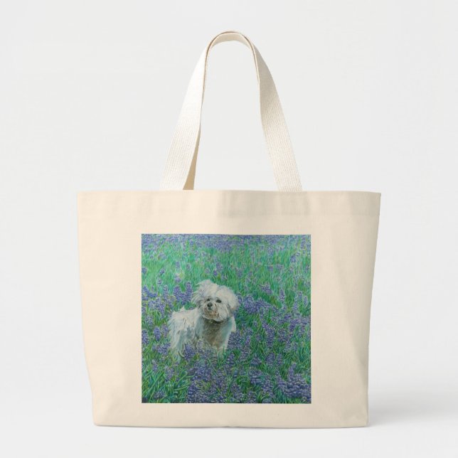 Bichon Frise in Bluebonnets Large Tote Bag (Front)