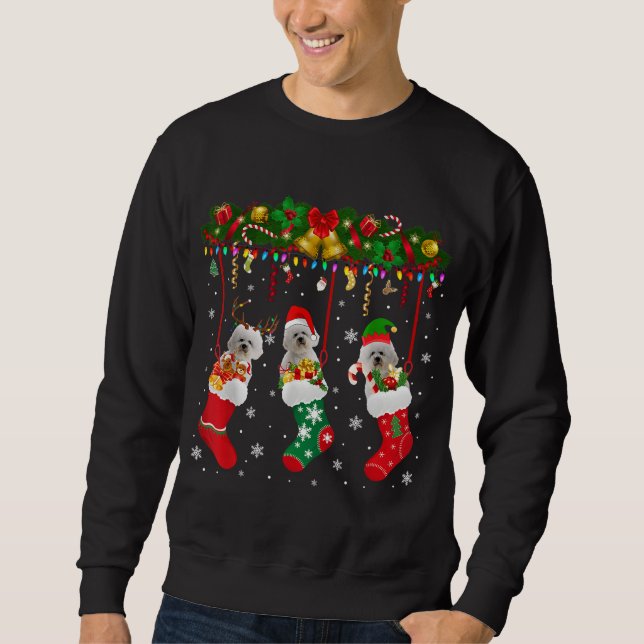 Bichon Frise In Sock Xmas Reindeer Santa ELF Dog Sweatshirt (Front)