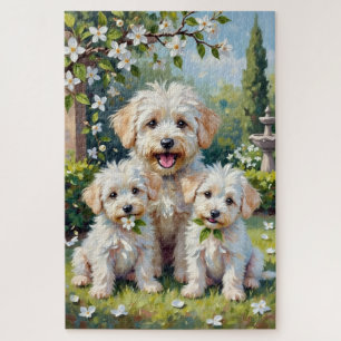 Bichon Frise Jasmine Garden Art Jigsaw Puzzle