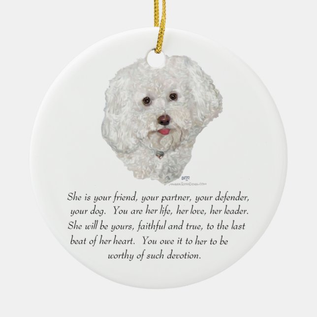 Bichon Frise Keepsake FEMALE Ceramic Tree Decoration (Front)