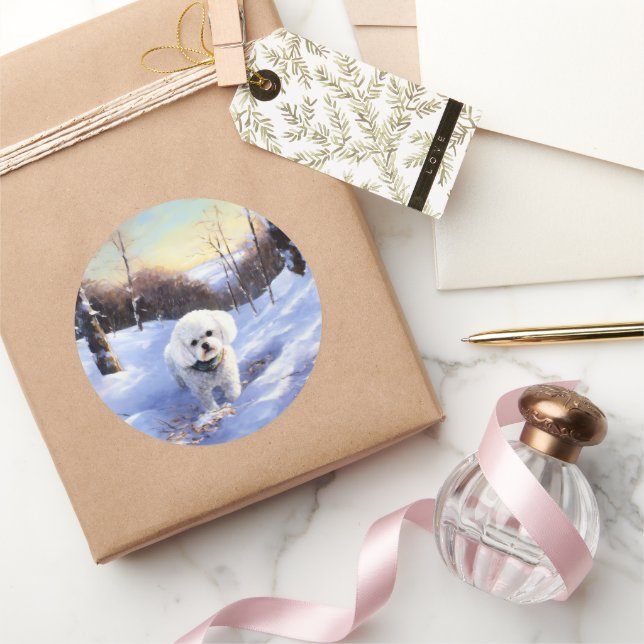 Bichon Frise Let It Snow Christmas  Classic Round Sticker (Gifting)