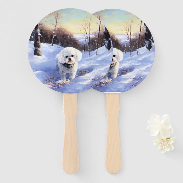 Bichon Frise Let It Snow Christmas  Hand Fan (Front and Back)