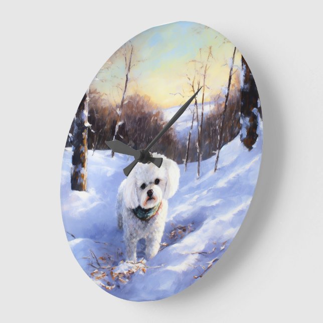 Bichon Frise Let It Snow Christmas  Large Clock (Angle)