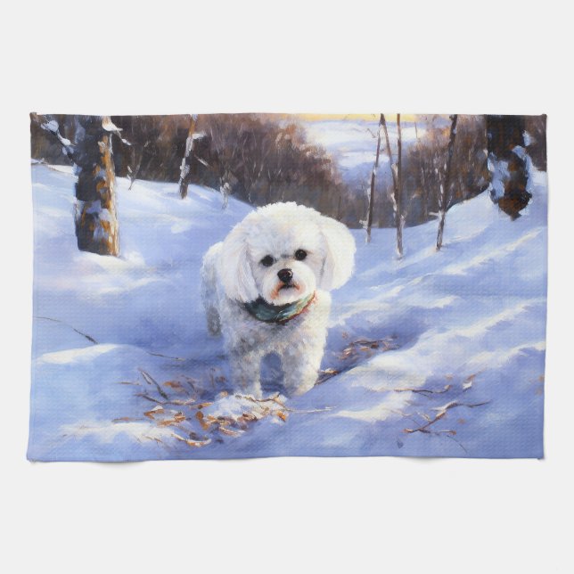Bichon Frise Let It Snow Christmas  Tea Towel (Horizontal)