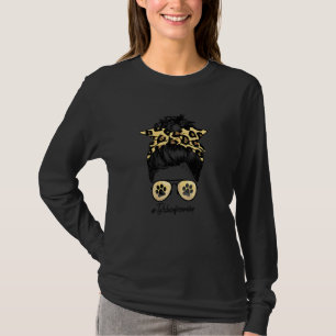 Bichon Frise Mum Dog Mum Messy Hair Bun Leopard Pr T-Shirt