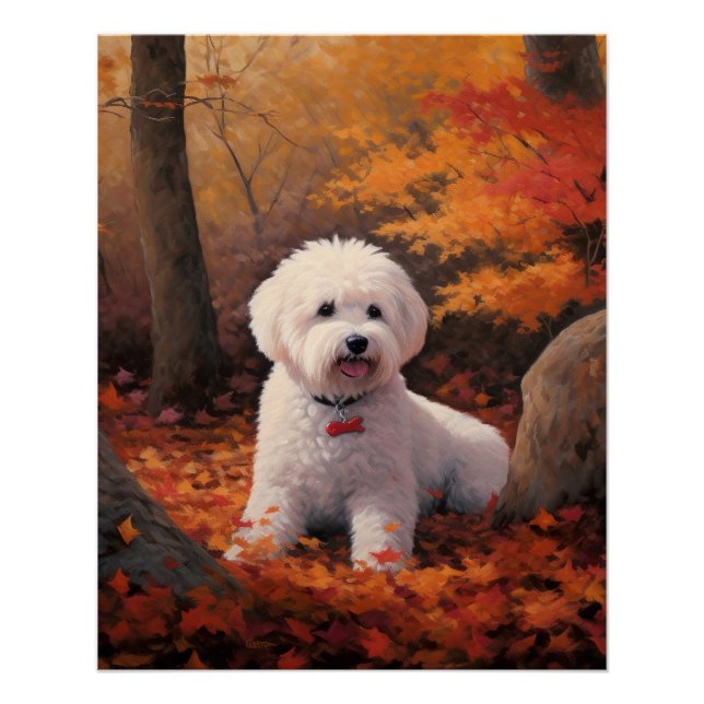 Bichon Frise n Autumn Leaves Fall Inspire  Poster (Front)