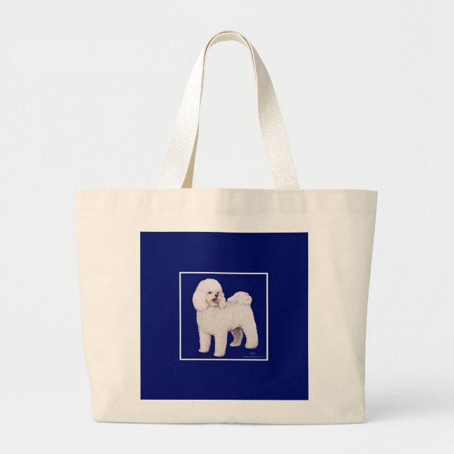 Bichon Frise Navy Square Large Tote Bag (Front)