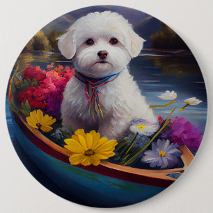 Bichon Frise on a Paddle: A Scenic Adventure 6 Cm Round Badge