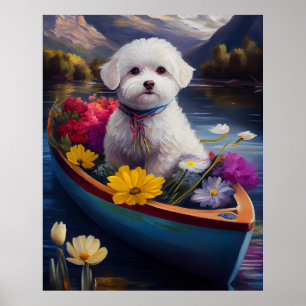 Bichon Frise on a Paddle: A Scenic Adventure Poster