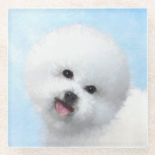 Bichon Frise Painting - Cute Original Dog Art Glass Coaster