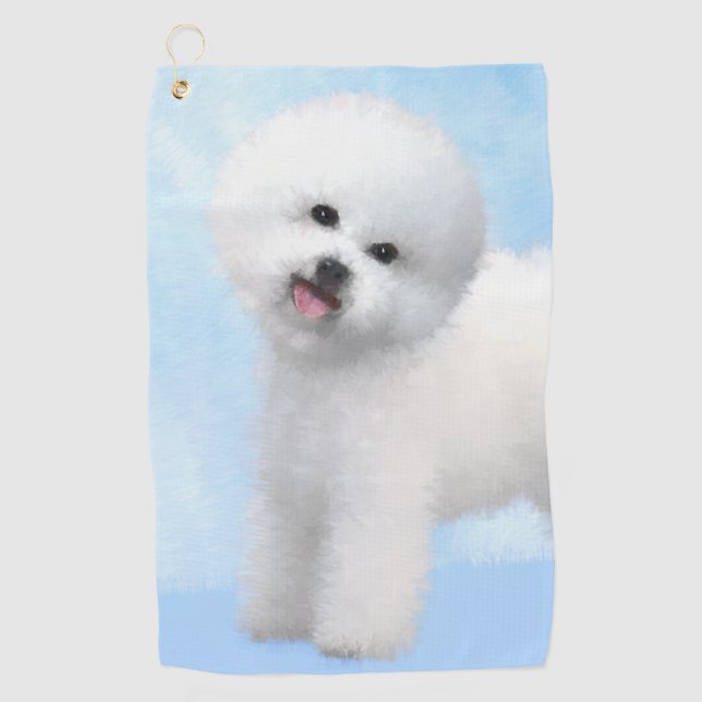 Bichon Frise Painting - Cute Original Dog Art Golf Towel (Front)