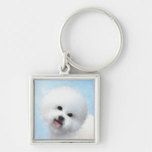 Bichon Frise Painting - Cute Original Dog Art Key Ring