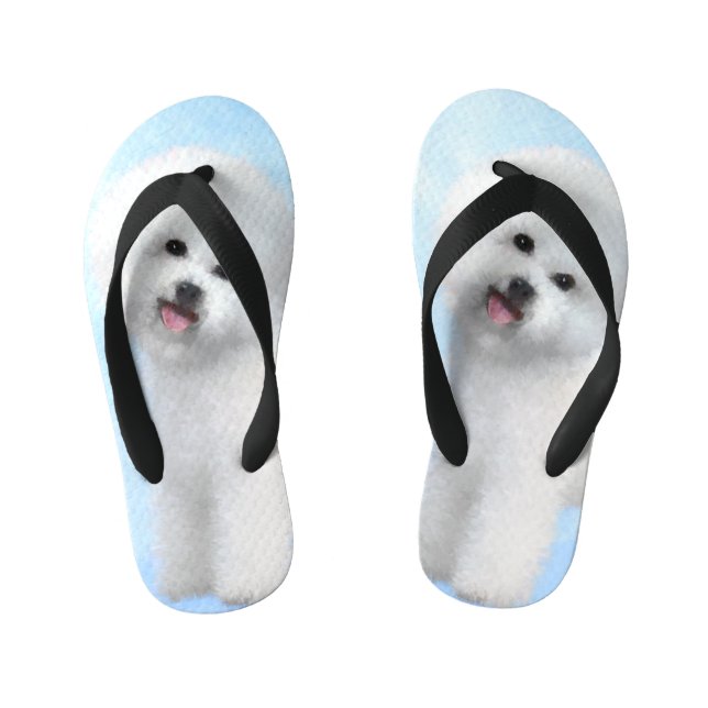 Bichon Frise Painting - Cute Original Dog Art Kid's Jandals (Footbed)