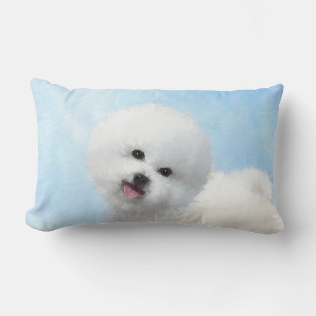 Bichon Frise Painting - Cute Original Dog Art Lumbar Cushion (Front)