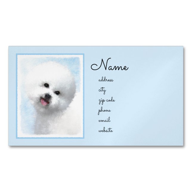 Bichon Frise Painting - Cute Original Dog Art Magnetic Business Card (Front)