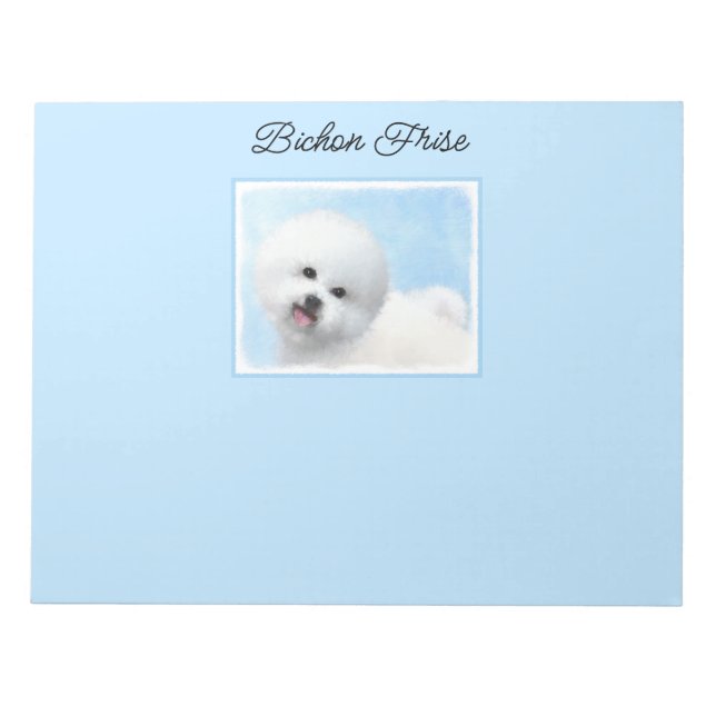 Bichon Frise Painting - Cute Original Dog Art Notepad (Front)