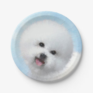 Bichon Frise Painting - Cute Original Dog Art Paper Plate