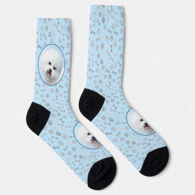 Bichon Frise Painting - Cute Original Dog Art Socks (Right)