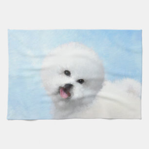 Bichon Frise Painting - Cute Original Dog Art Tea Towel