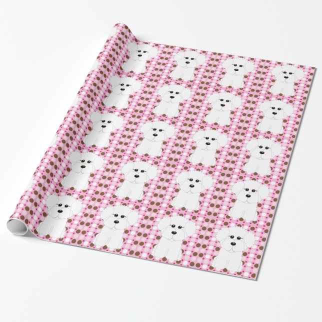 Bichon Frise Polka Dot Wrapping Paper (Unrolled)