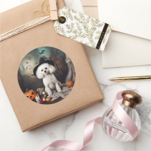 Bichon Frise Pumpkins Halloween Scary Classic Round Sticker