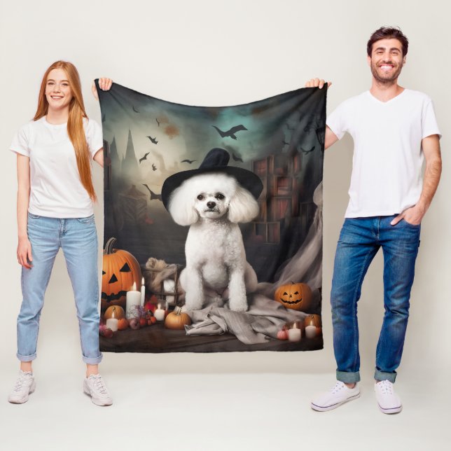 Bichon Frise Pumpkins Halloween Scary Fleece Blanket (In Situ)