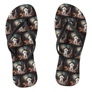 Bichon Frise Pumpkins Halloween Scary Jandals
