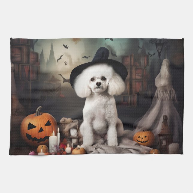 Bichon Frise Pumpkins Halloween Scary Tea Towel (Horizontal)