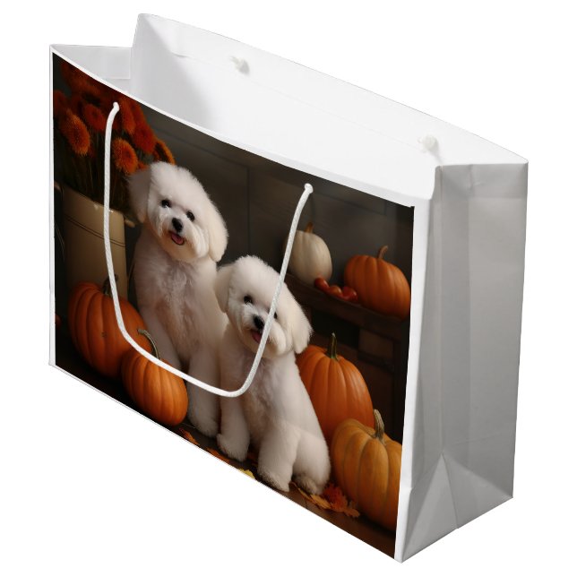 Bichon Frise Puppy Autumn Delight Pumpkin  Large Gift Bag (Front Angled)