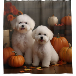Bichon Frise Puppy Autumn Delight Pumpkin  Shower Curtain