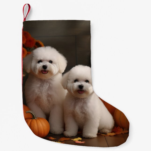 Bichon Frise Puppy Autumn Delight Pumpkin  Small Christmas Stocking (Front)