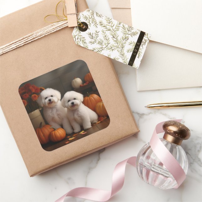 Bichon Frise Puppy Autumn Delight Pumpkin  Square Sticker (Gifting)