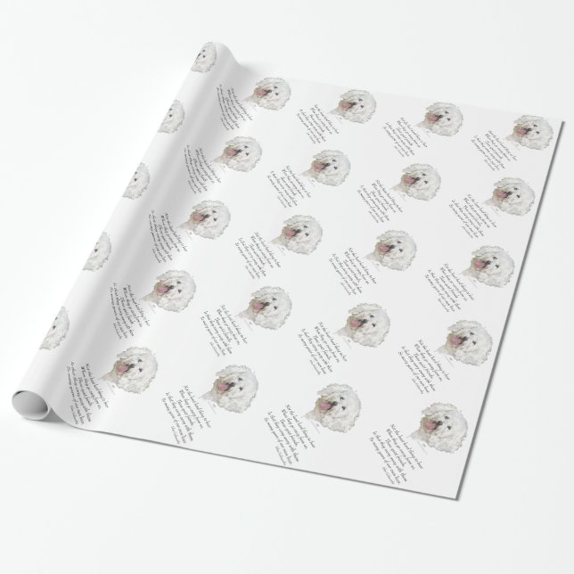 Bichon Frise Rainbow Bridge Wrapping Paper (Unrolled)