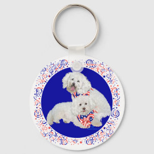Bichon Frise Red White Blue Key Ring