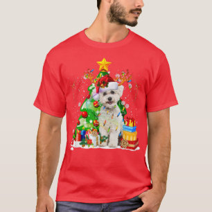 Bichon Frise Reindeer Christmas Lights Funny Dog X T-Shirt
