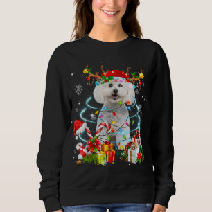 Bichon Frise Reindeer Christmas Tree Lights Pajama Sweatshirt