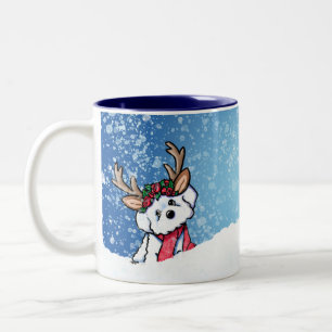 Bichon Frise Reindeer Christmas Two-Tone Coffee Mug