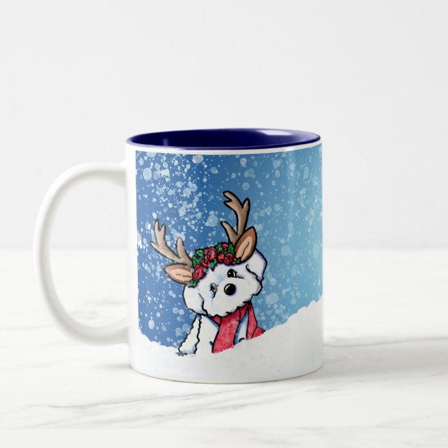Bichon Frise Reindeer Christmas Two-Tone Coffee Mug (Left)