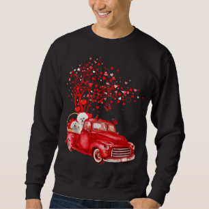 Bichon Frise Riding Red Truck Valentine Butterfly Sweatshirt